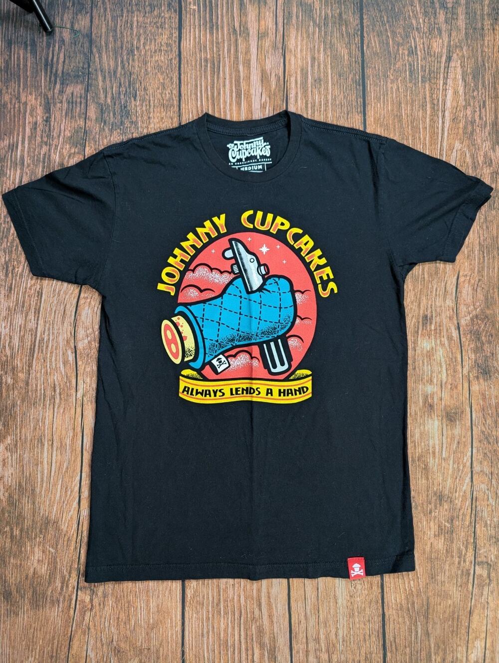 Johnny Cupcakes Black T-Shirt Always Lends A Hand Light Saber Shirt Size Medium